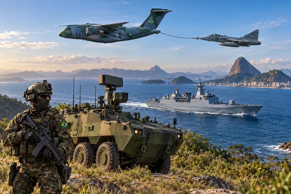 Exército, Marinha e Aeronáutica reunidos em composição ilustrativa